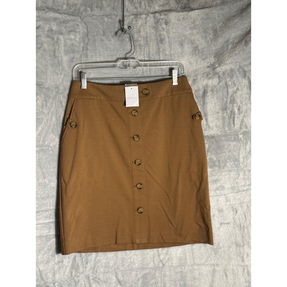 J. Jill Ponte Button Front Skirt Acorn Brown XS New 167991 Pencil Knee Length